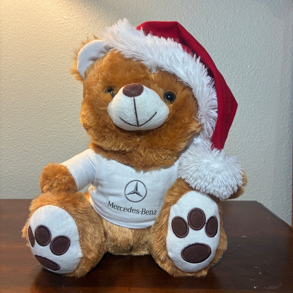 Mercedes-Benz Holiday Plush Teddy Bear Santa Hat White Logo Shirt Collectible